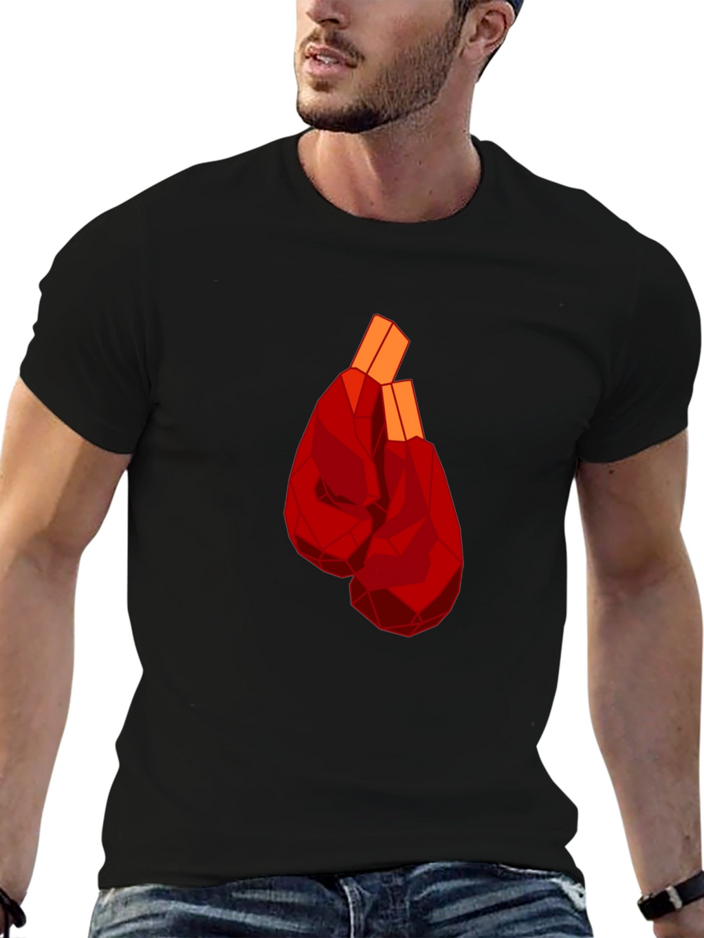 Geometric Boxing Gloves Graphic Tee - Black