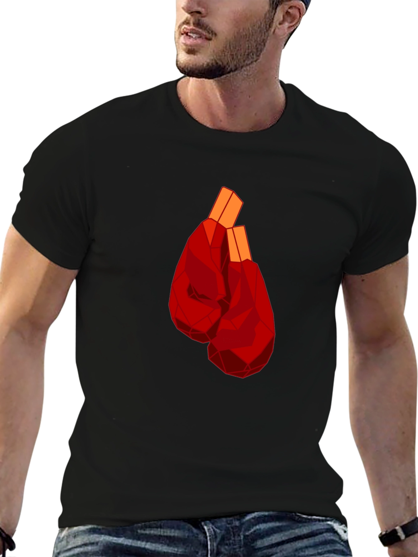 Geometric Boxing Gloves Graphic Tee - Black