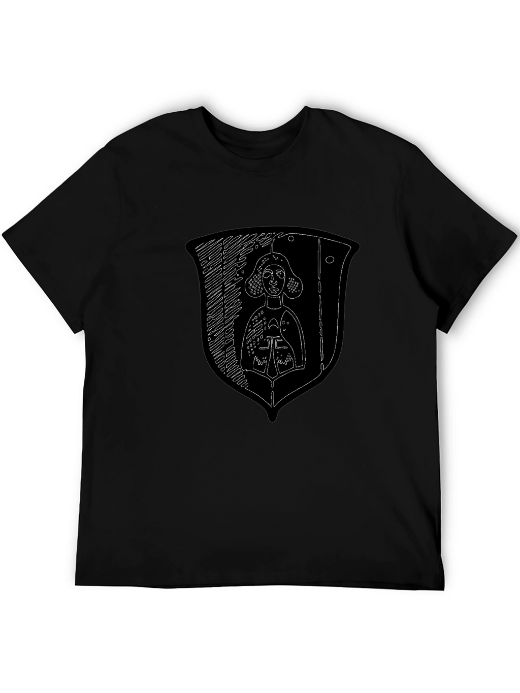 Medieval Knight Shield Graphic Tee - Black Cotton Shirt