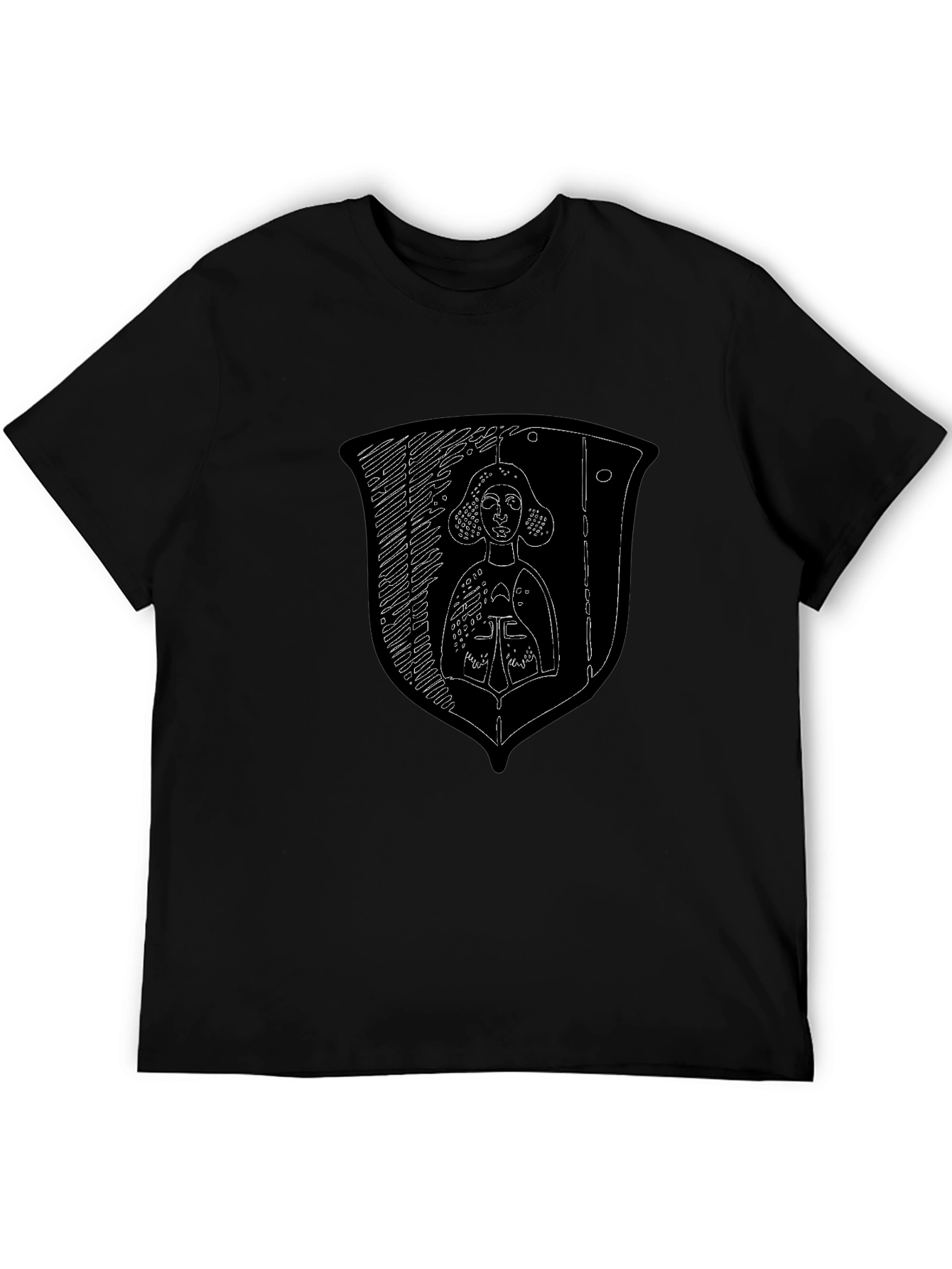 Medieval Knight Shield Graphic Tee - Black Cotton Shirt