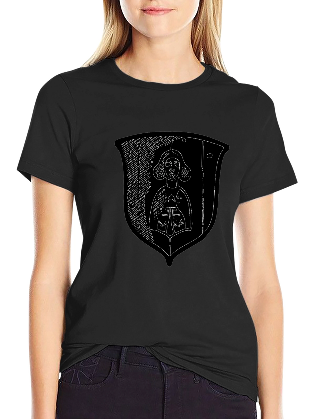 Medieval Knight Shield Graphic Tee - Black Cotton Shirt