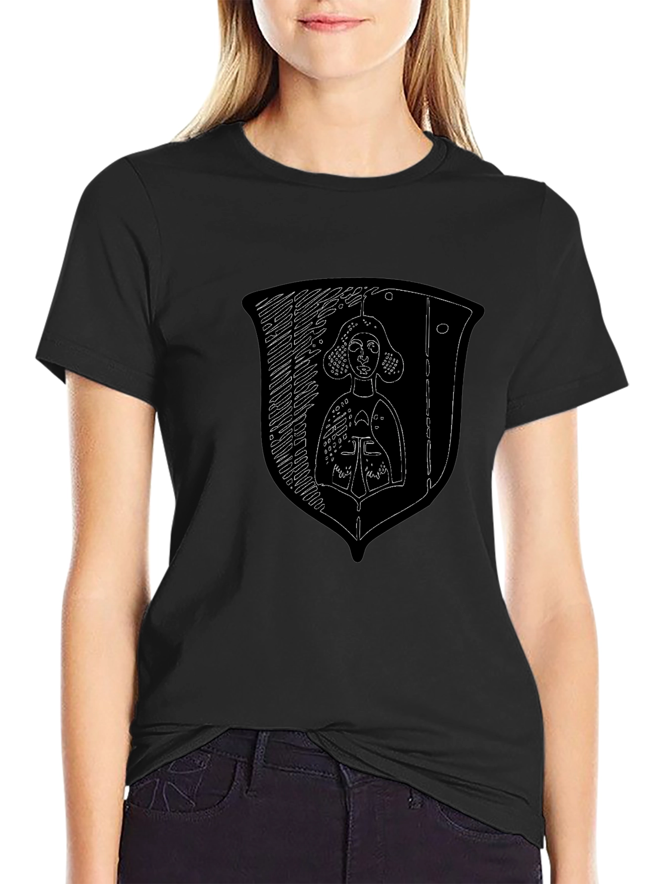 Medieval Knight Shield Graphic Tee - Black Cotton Shirt