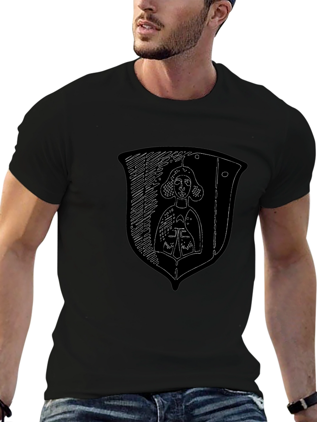 Medieval Knight Shield Graphic Tee - Black Cotton Shirt