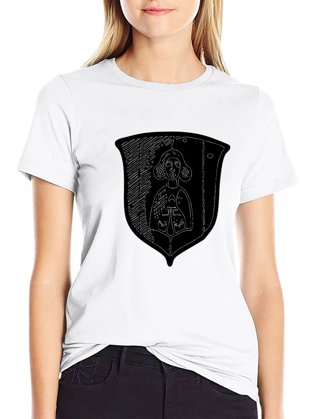 Medieval Knight Shield Graphic Tee - Black Cotton Shirt