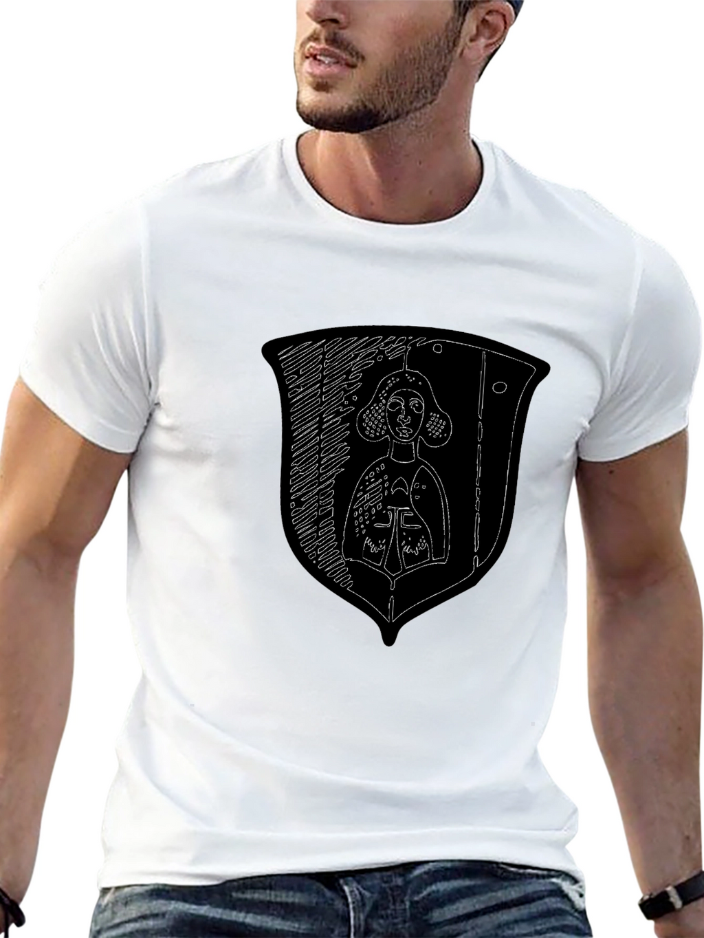 Medieval Knight Shield Graphic Tee - Black Cotton Shirt
