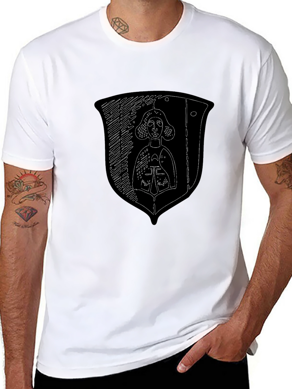 Medieval Knight Shield Graphic Tee - Black Cotton Shirt