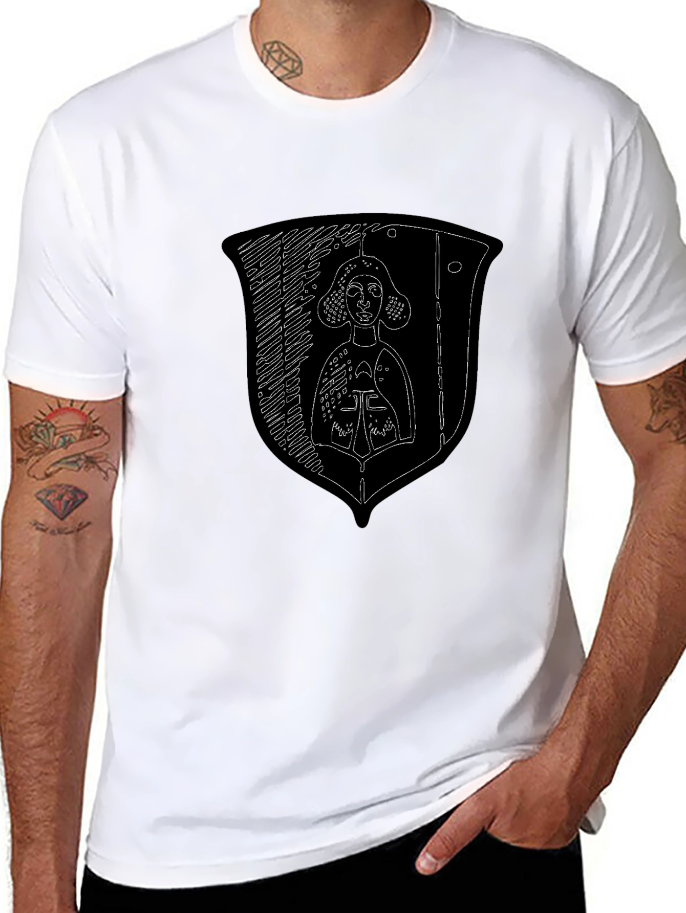 Medieval Knight Shield Graphic Tee - Black Cotton Shirt