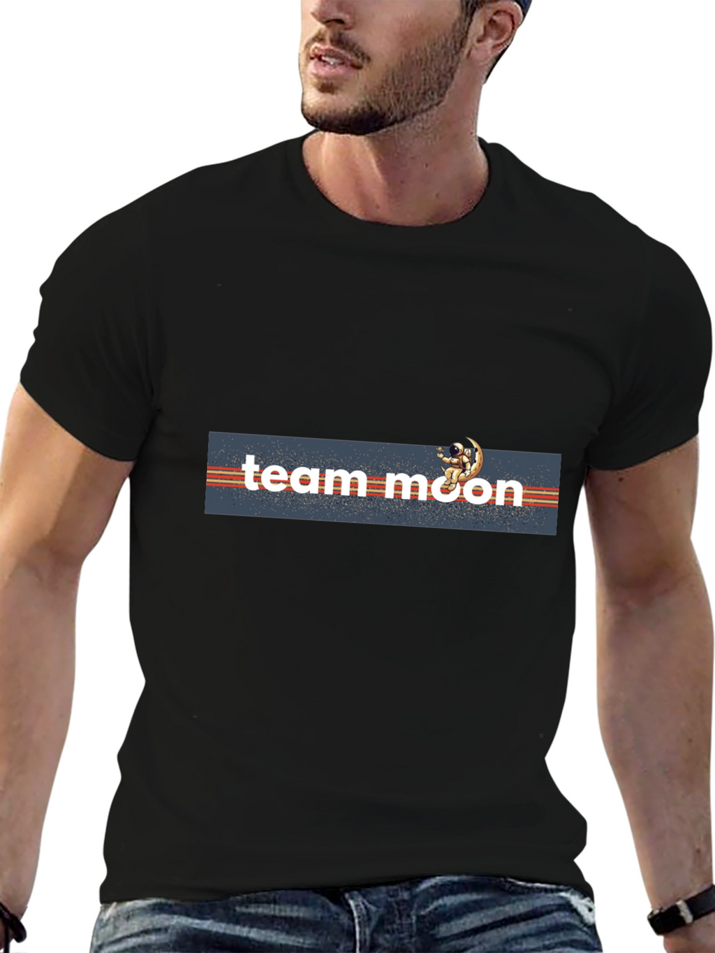 Team Moon Black T-Shirt - Astronaut Design