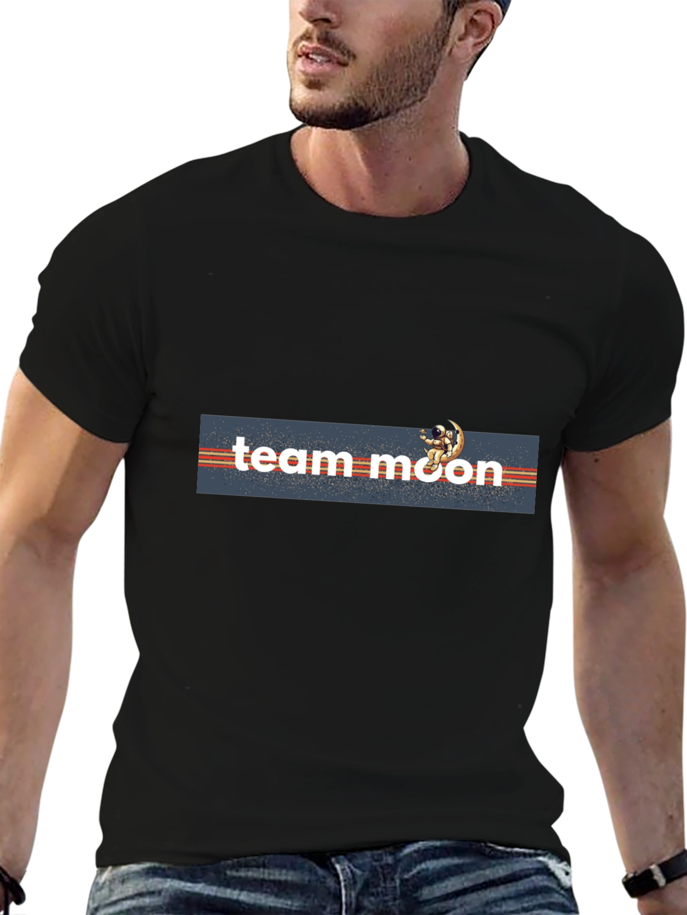 Team Moon Black T-Shirt - Astronaut Design