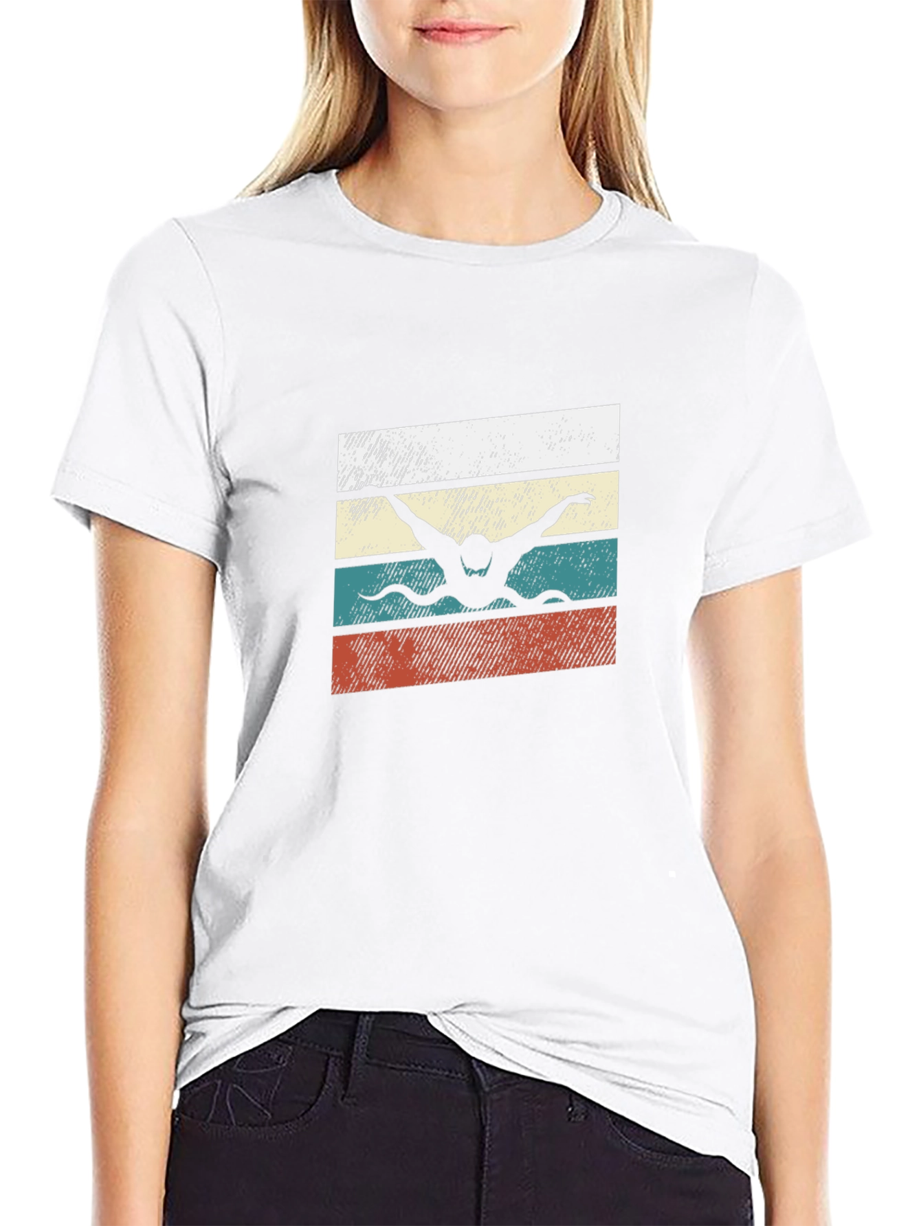 Retro Swimmer Graphic Tee - Black
