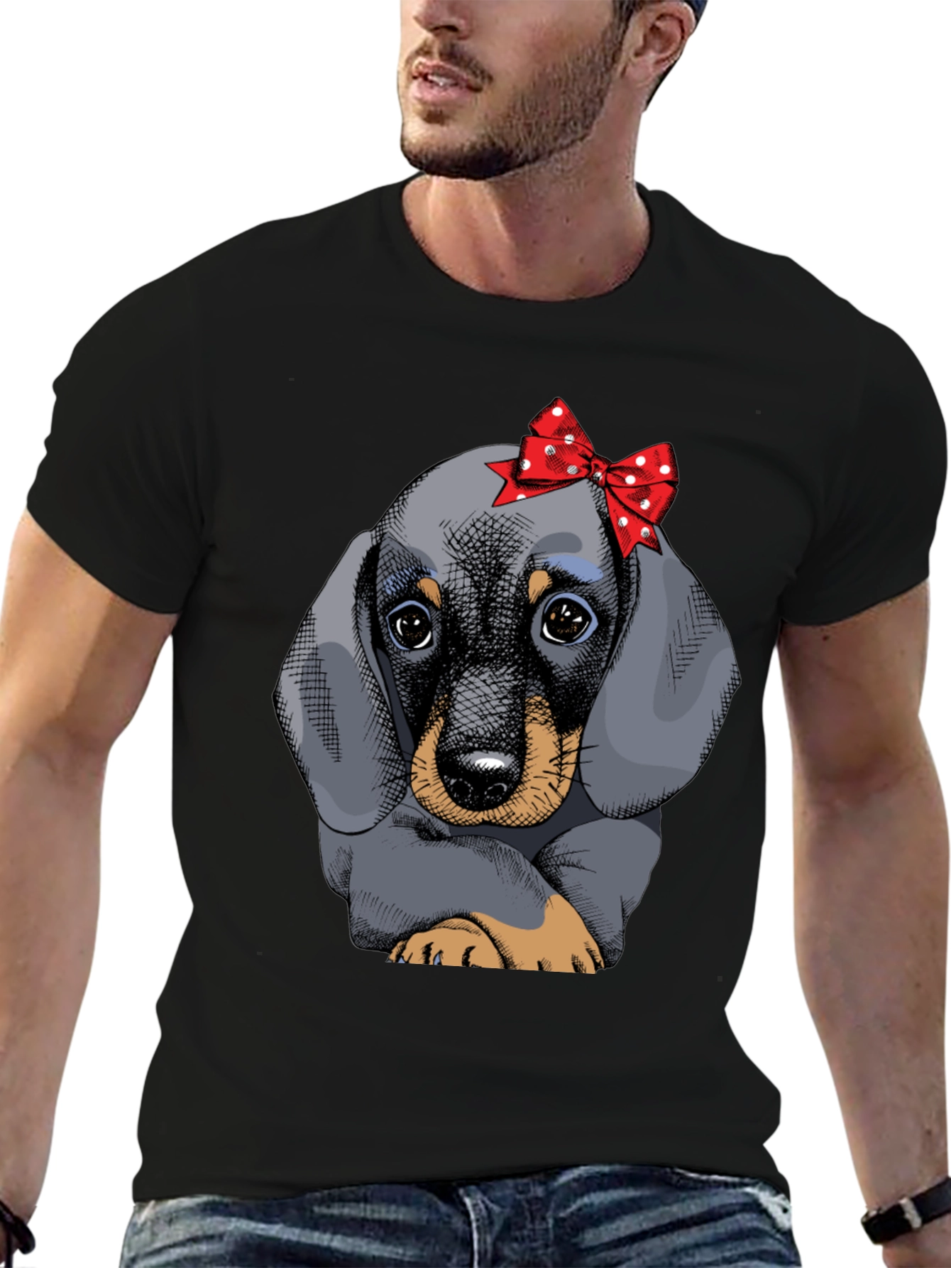 Dachshund Puppy Bow T-Shirt Cute Dog Graphic Tee