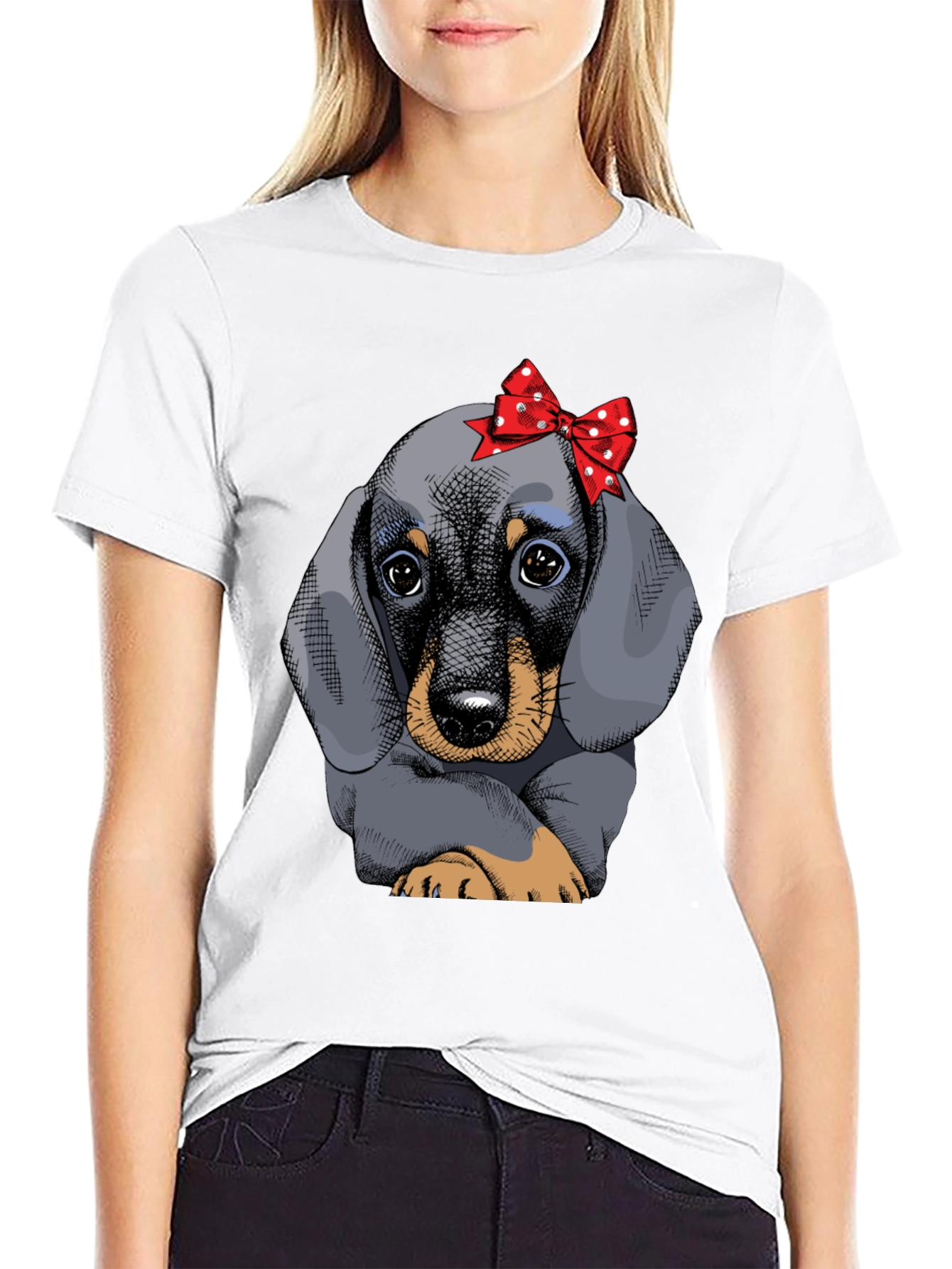 Dachshund Puppy Bow T-Shirt Cute Dog Graphic Tee