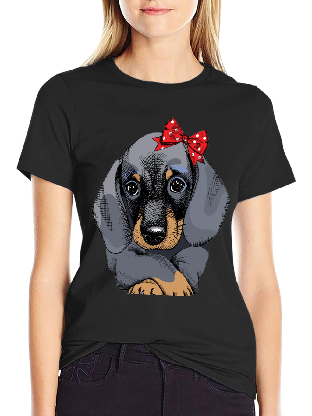 Dachshund Puppy Bow T-Shirt Cute Dog Graphic Tee