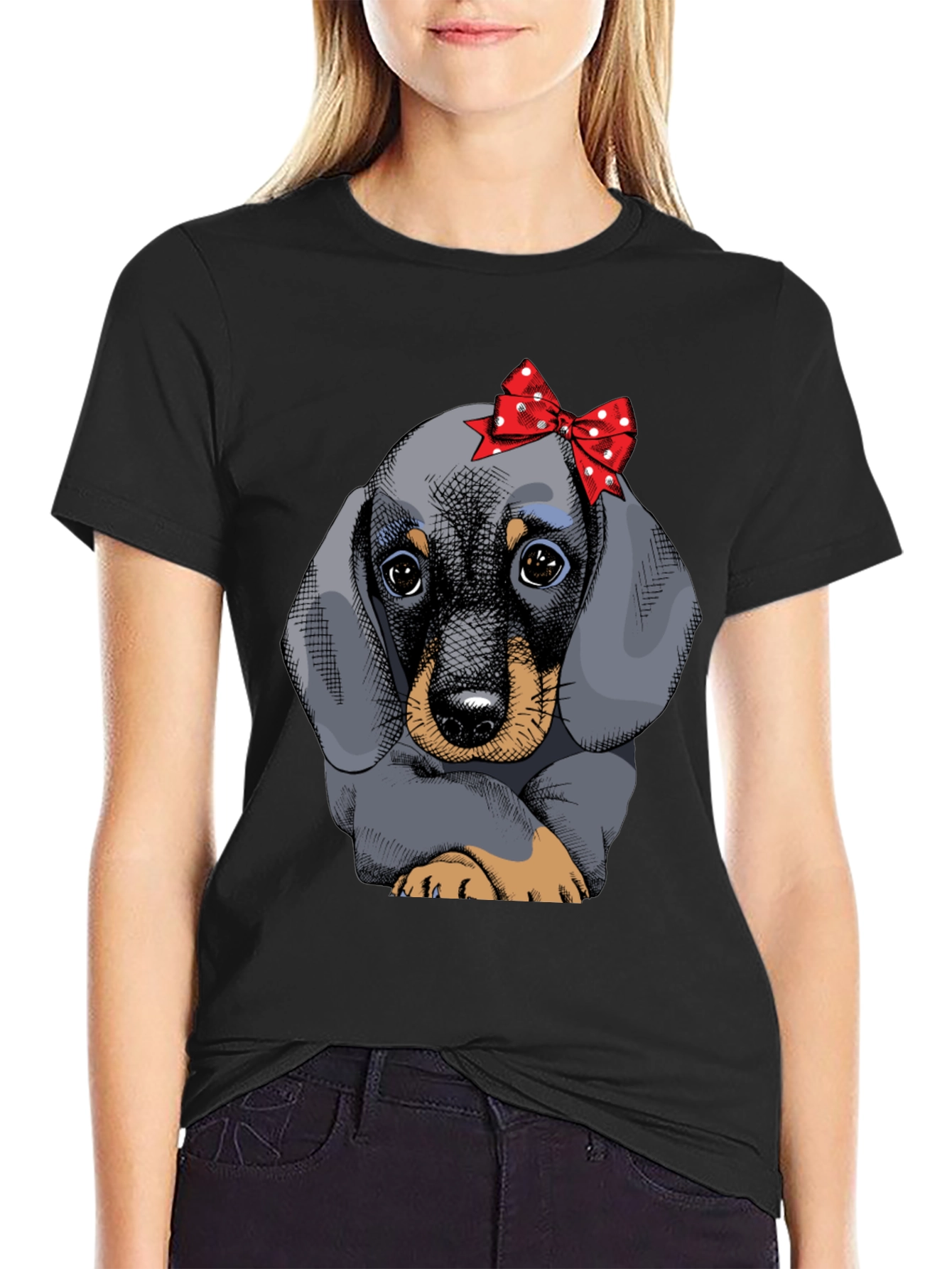 Dachshund Puppy Bow T-Shirt Cute Dog Graphic Tee
