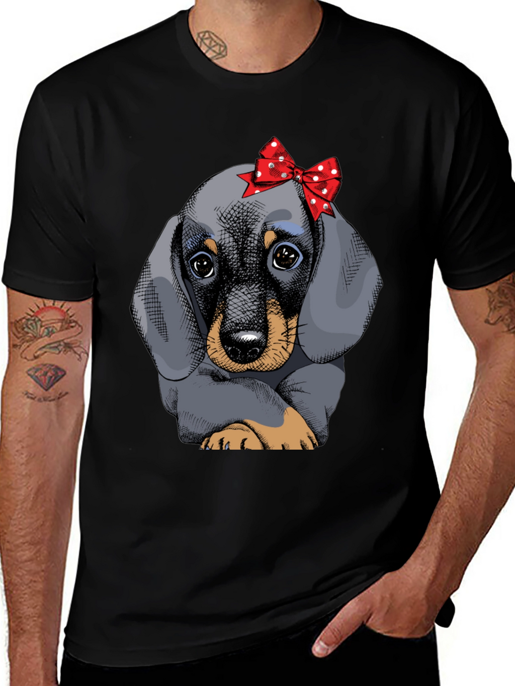 Dachshund Puppy Bow T-Shirt Cute Dog Graphic Tee