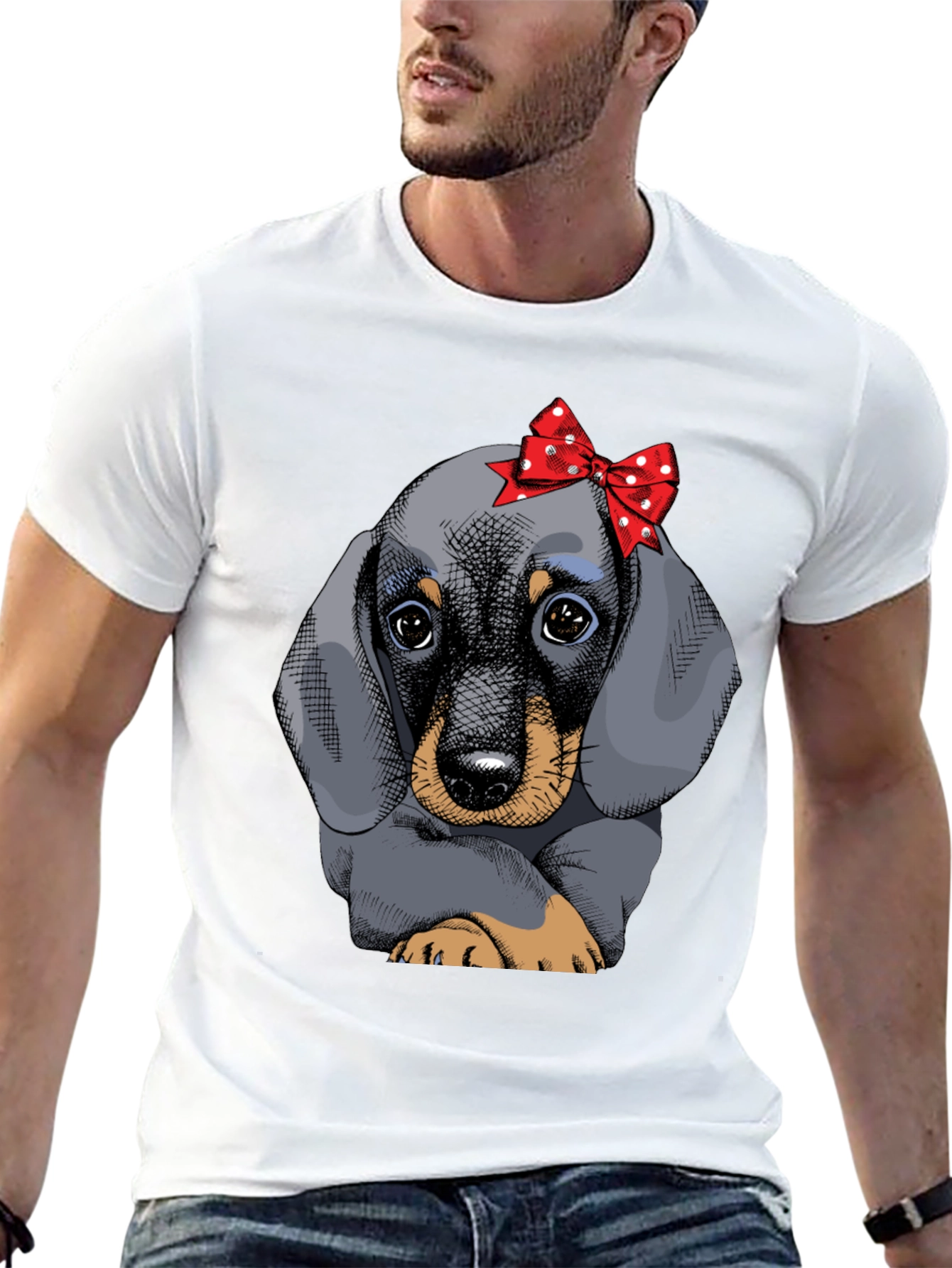 Dachshund Puppy Bow T-Shirt Cute Dog Graphic Tee