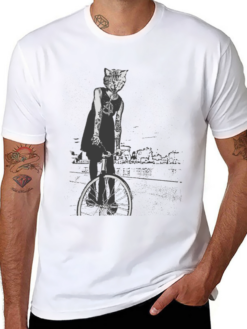 Cool Cat Biker Graphic Tee - Black T-Shirt