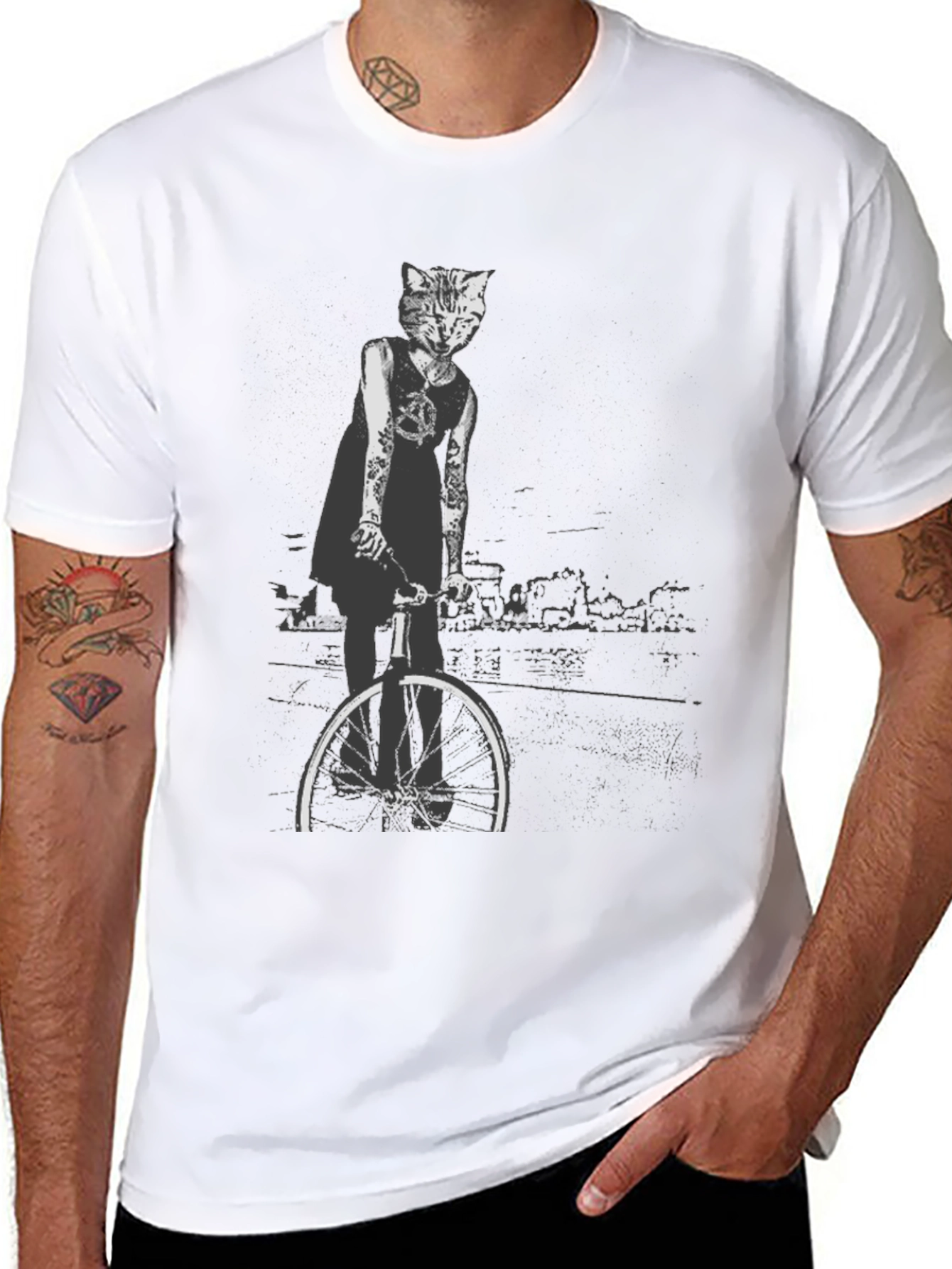 Cool Cat Biker Graphic Tee - Black T-Shirt