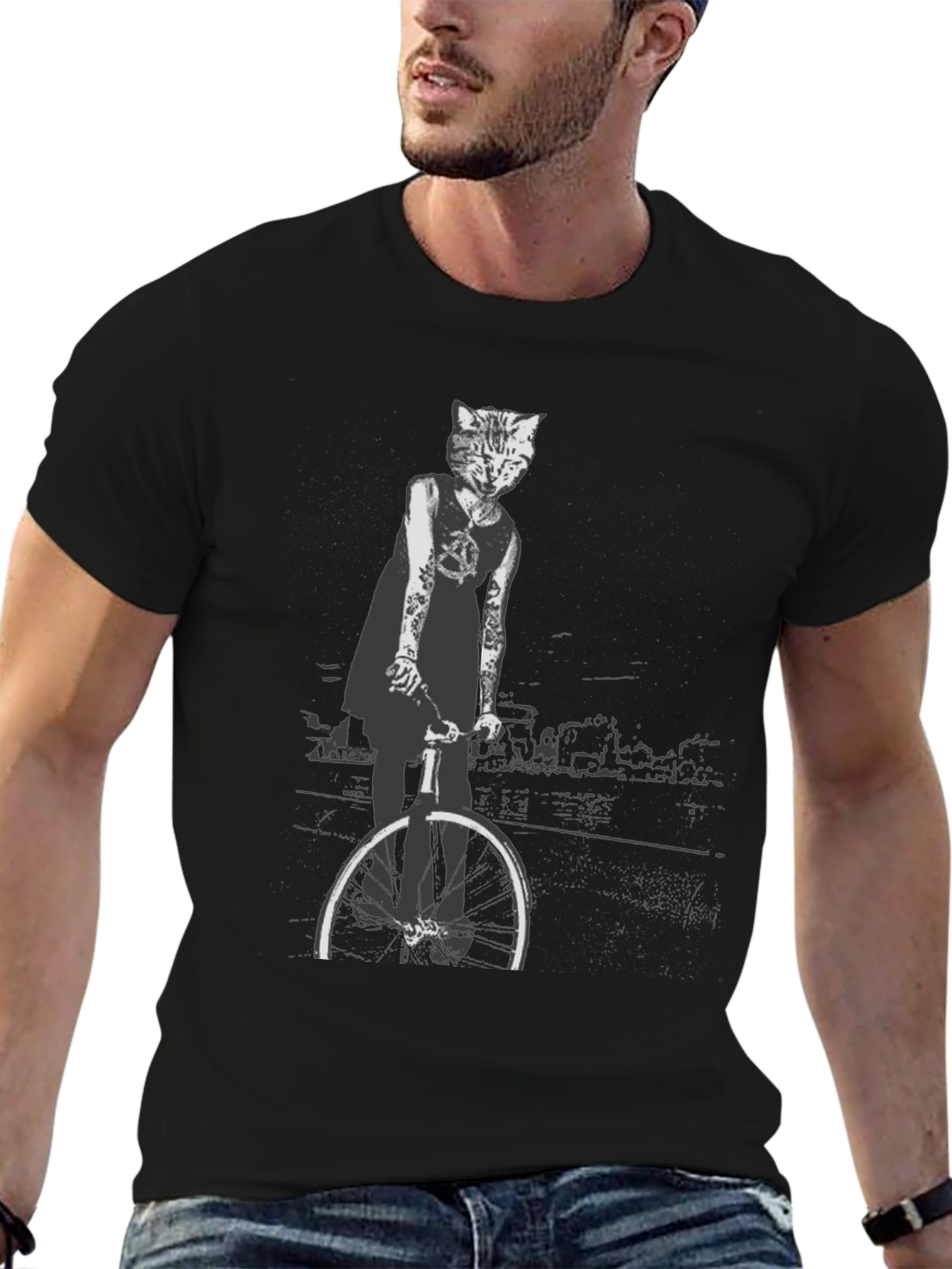 Cool Cat Biker Graphic Tee - Black T-Shirt