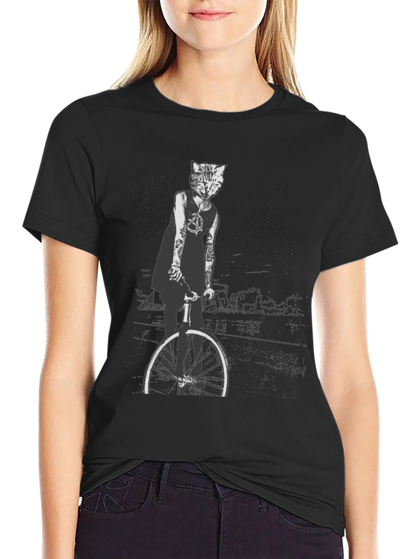 Cool Cat Biker Graphic Tee - Black T-Shirt