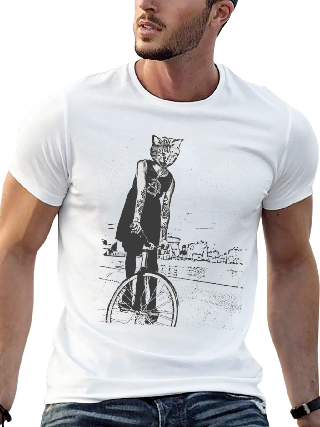 Cool Cat Biker Graphic Tee - Black T-Shirt