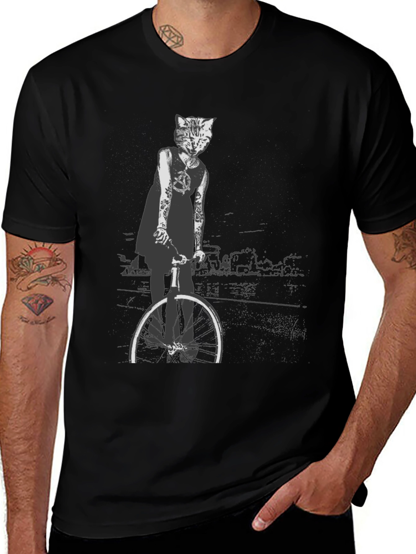 Cool Cat Biker Graphic Tee - Black T-Shirt