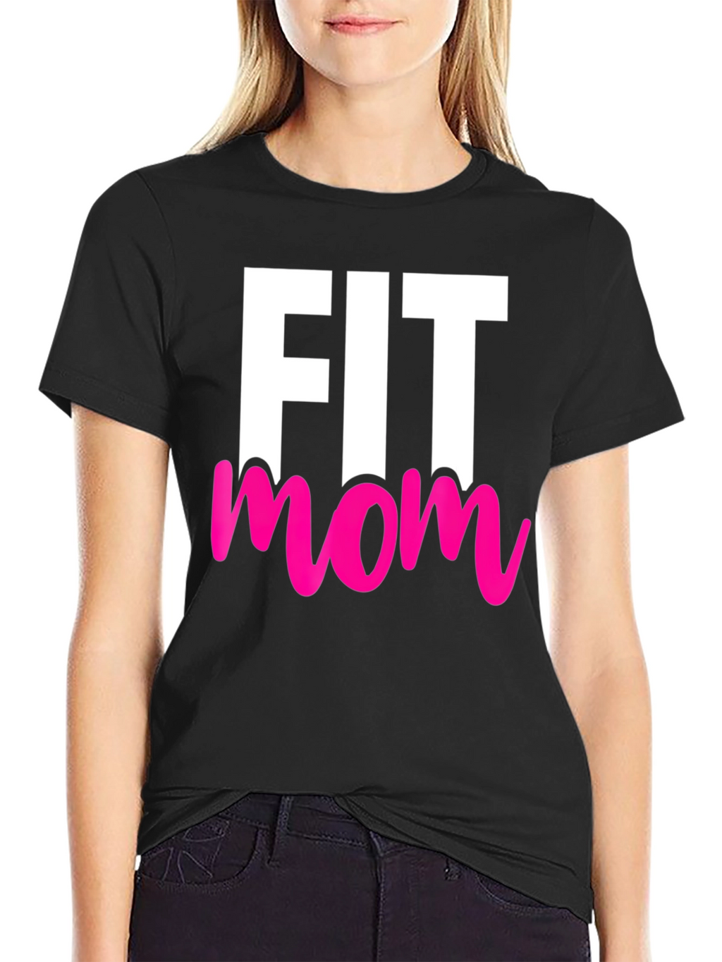Fit Mom Graphic Tee - Black Cotton T-Shirt