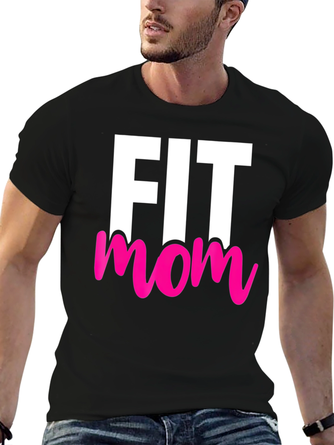 Fit Mom Graphic Tee - Black Cotton T-Shirt