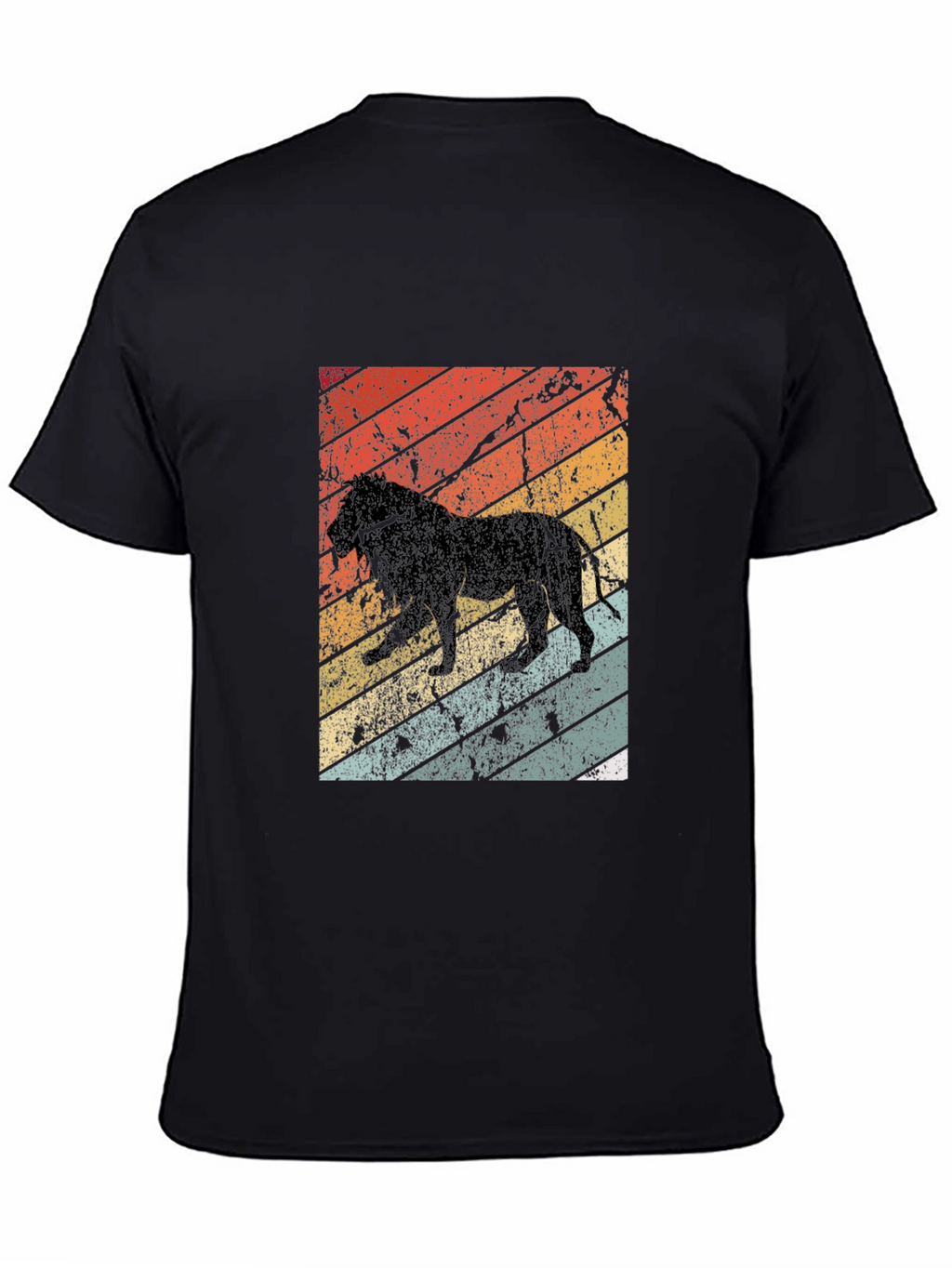 Retro Lion Graphic Tee - Black Cotton T-Shirt