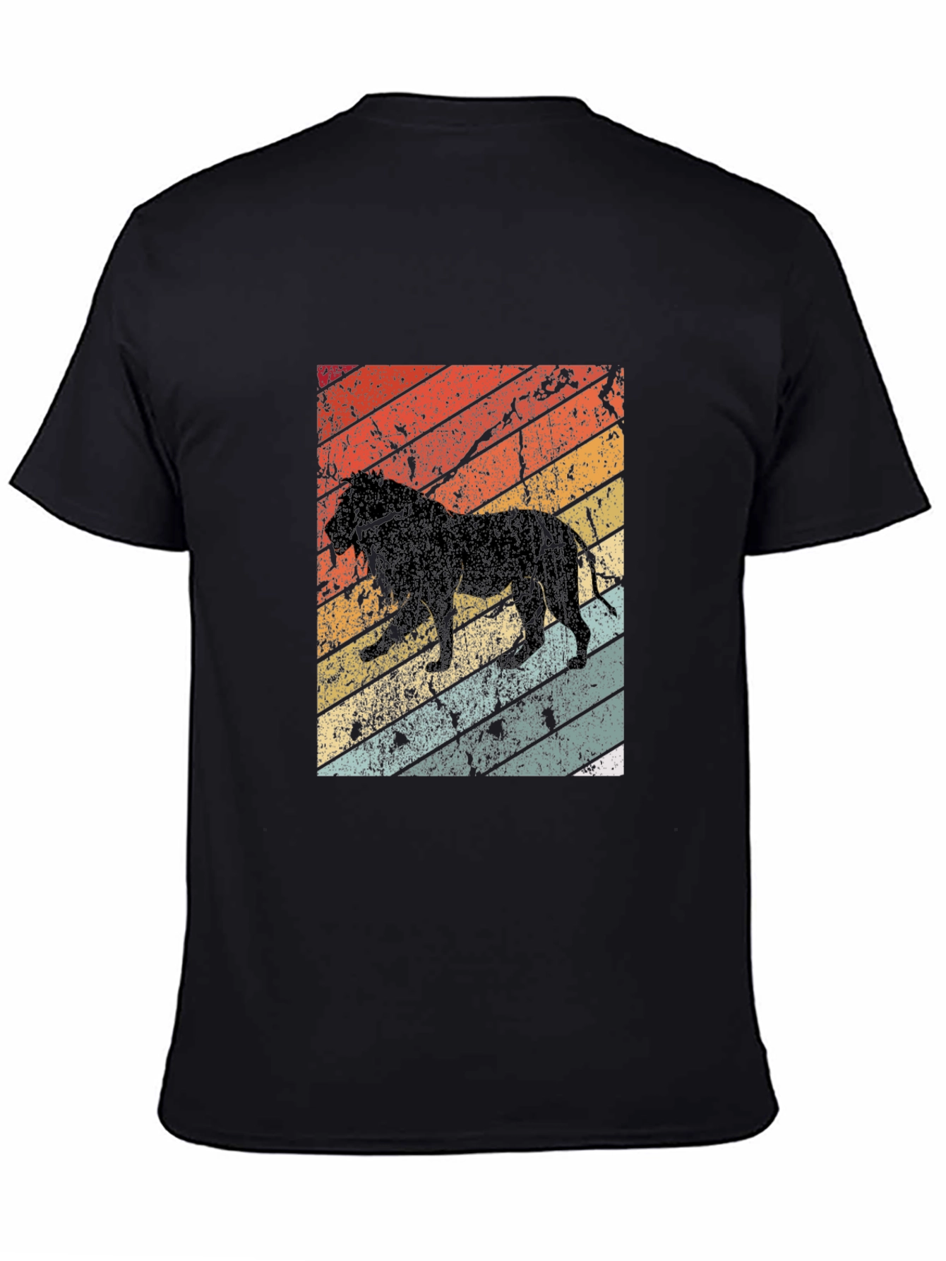 Retro Lion Graphic Tee - Black Cotton T-Shirt