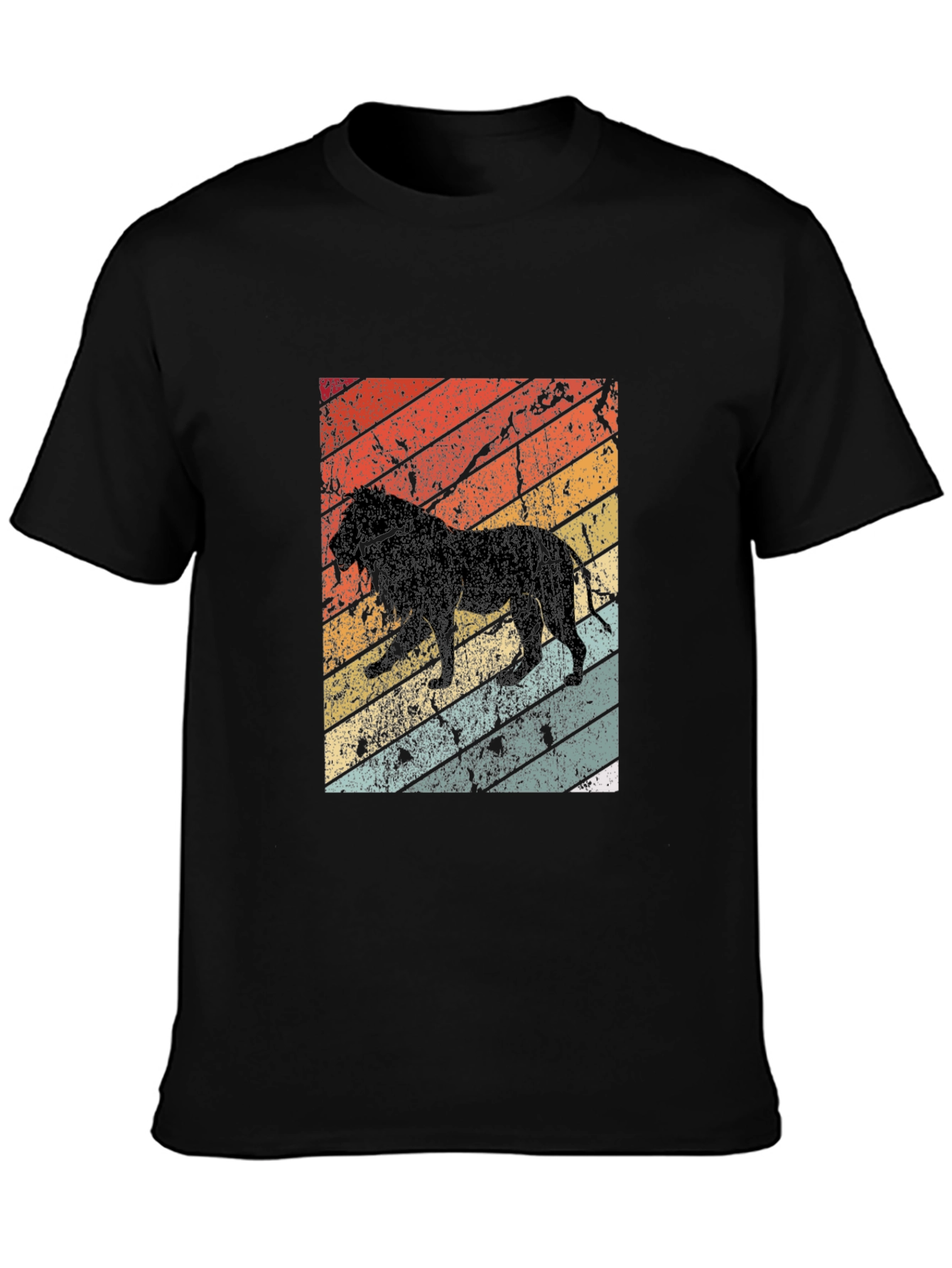 Retro Lion Graphic Tee - Black Cotton T-Shirt