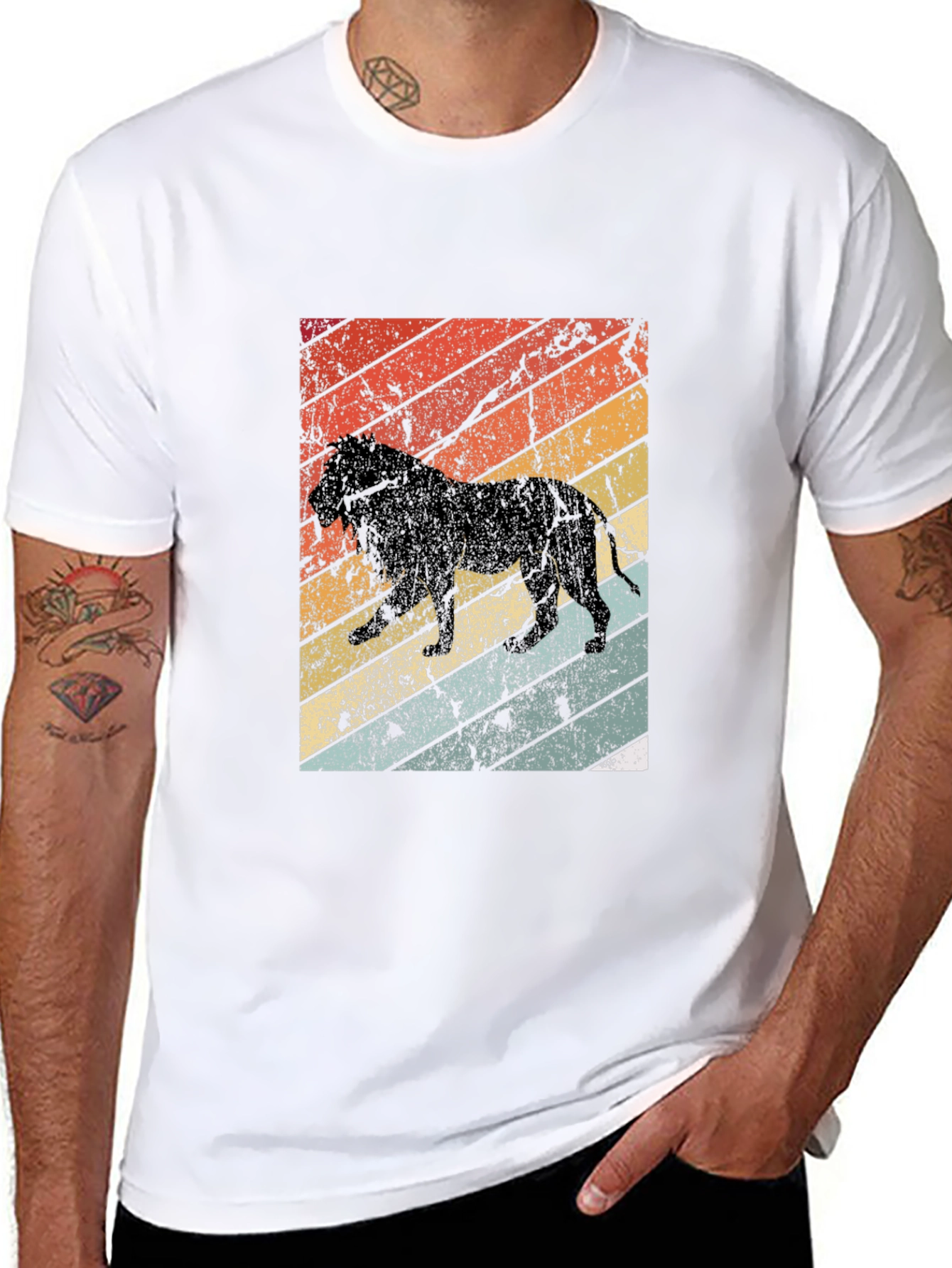 Retro Lion Graphic Tee - Black Cotton T-Shirt