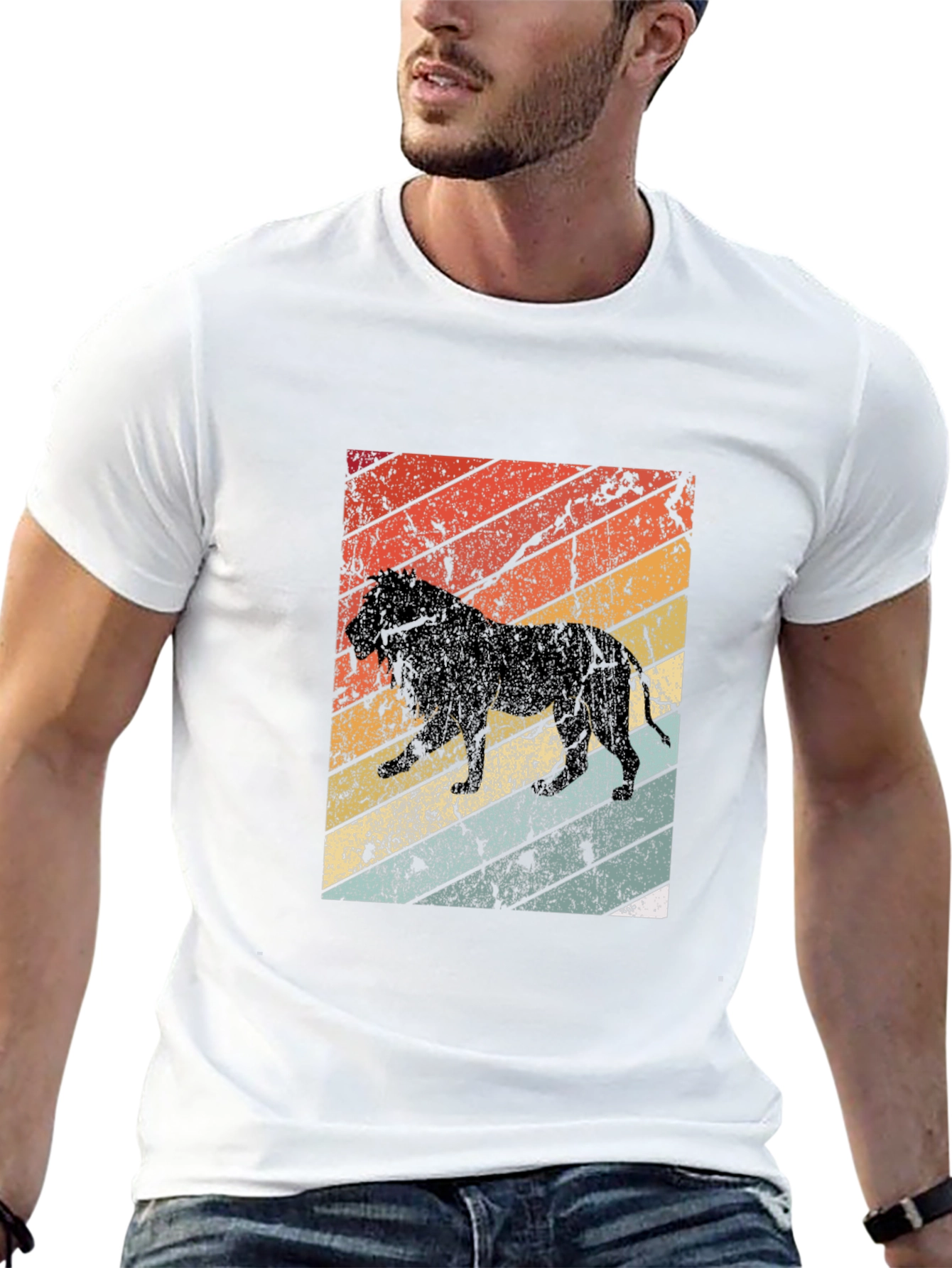 Retro Lion Graphic Tee - Black Cotton T-Shirt
