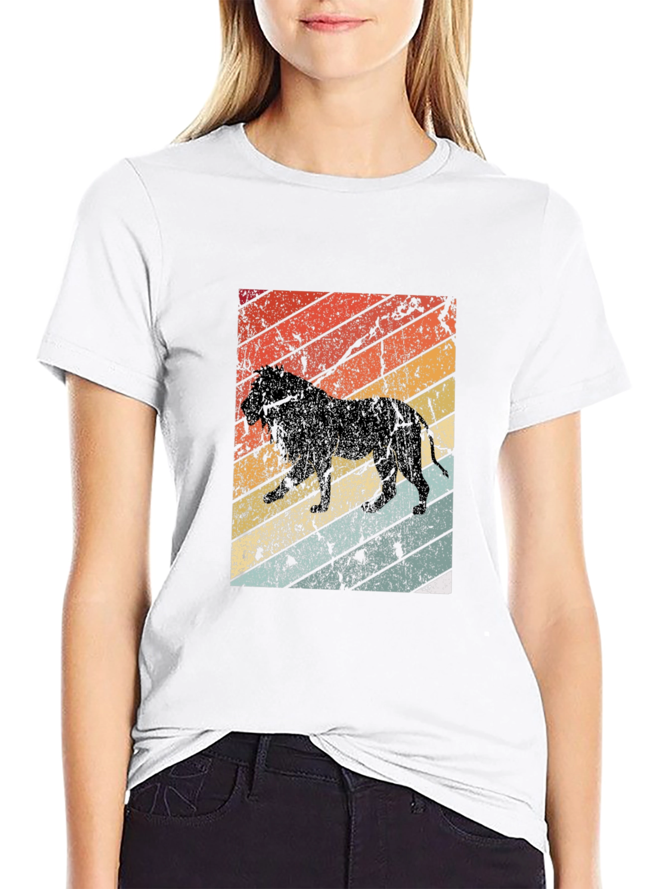 Retro Lion Graphic Tee - Black Cotton T-Shirt