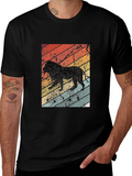 Retro Lion Graphic Tee - Black Cotton T-Shirt