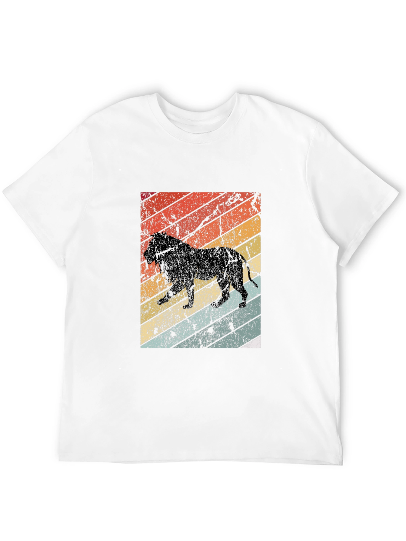 Retro Lion Graphic Tee - Black Cotton T-Shirt