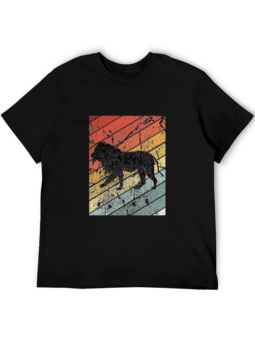 Retro Lion Graphic Tee - Black Cotton T-Shirt