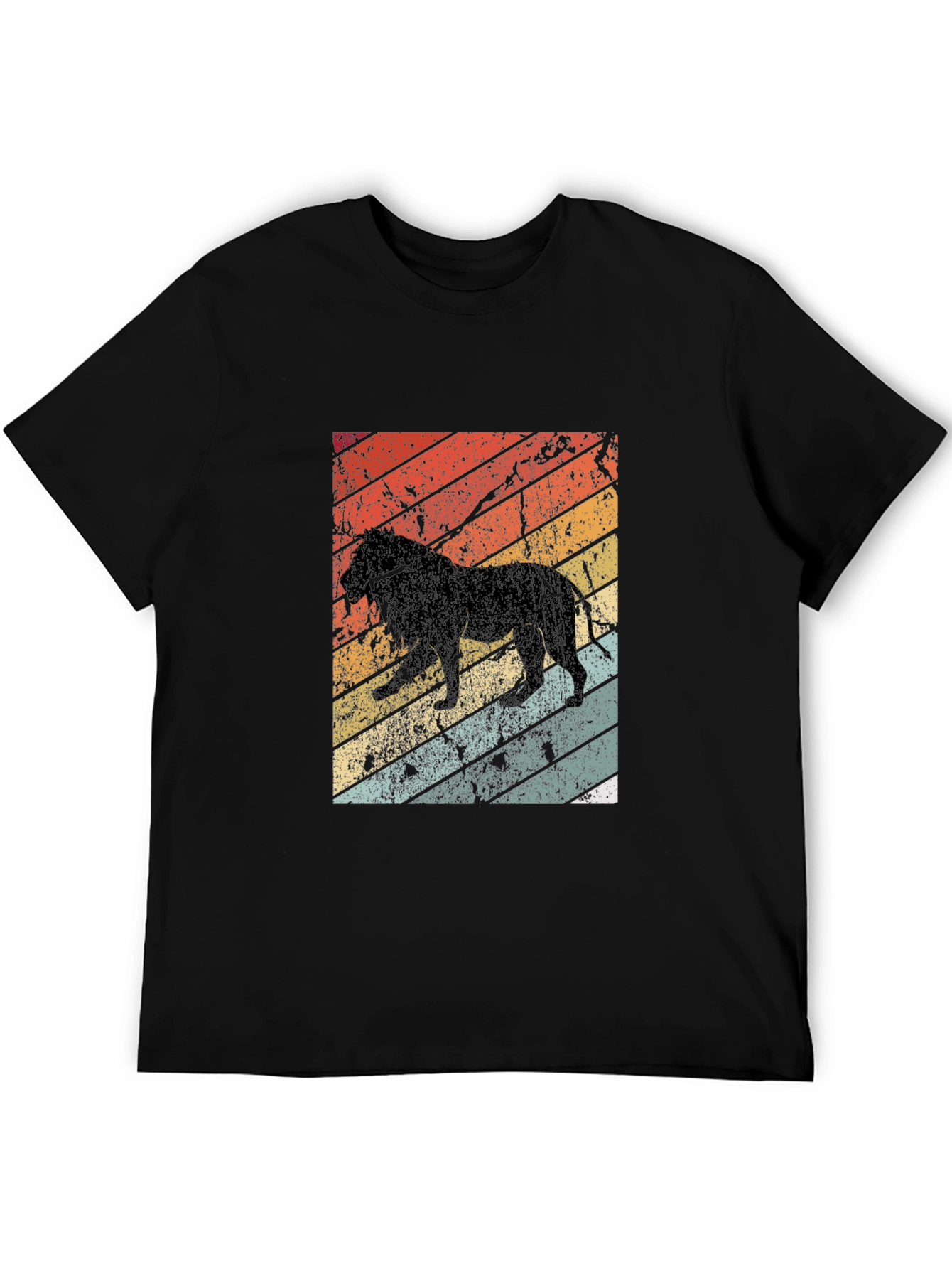 Retro Lion Graphic Tee - Black Cotton T-Shirt