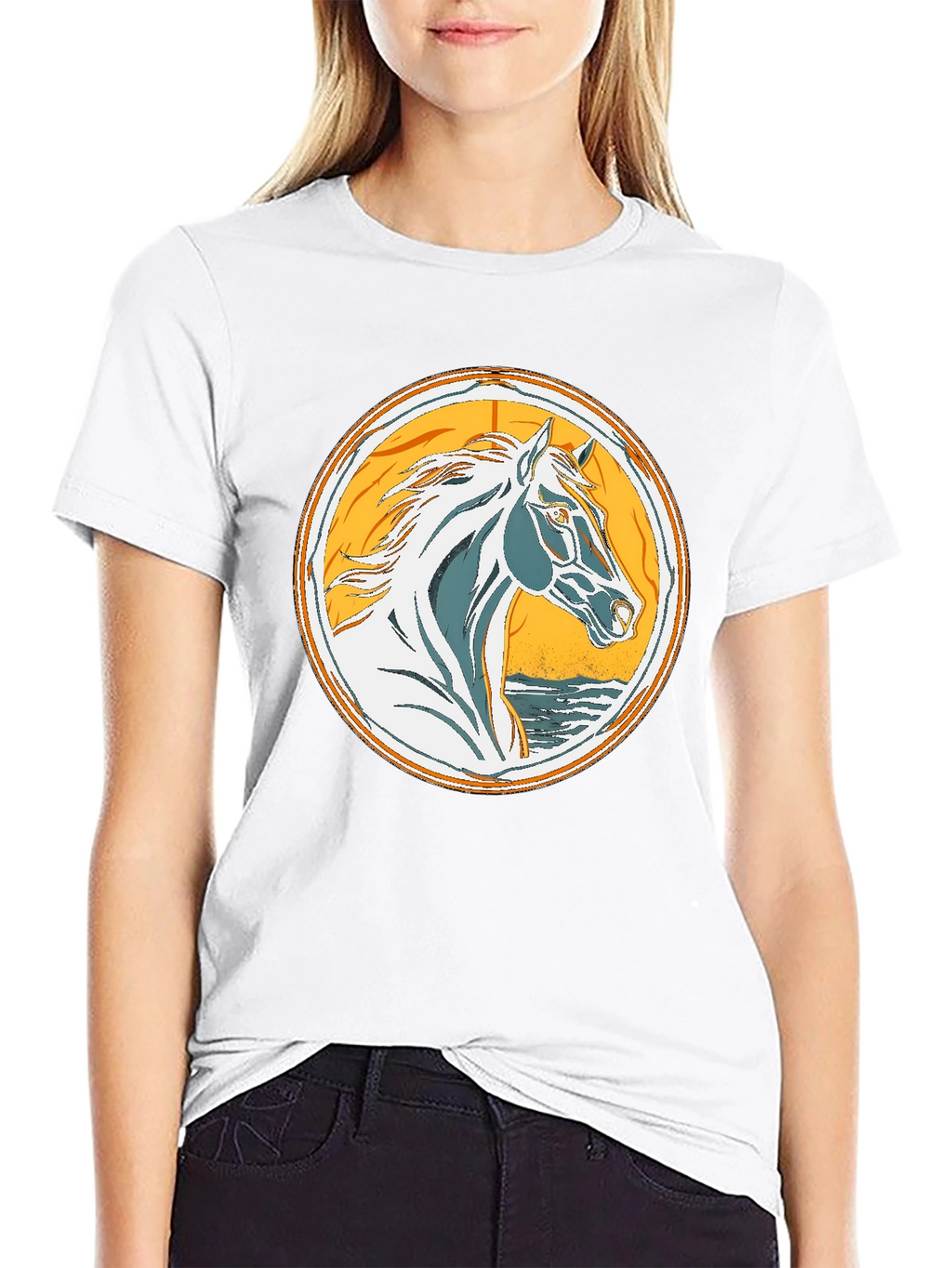 Horse Graphic Tee - Black Cotton T-Shirt