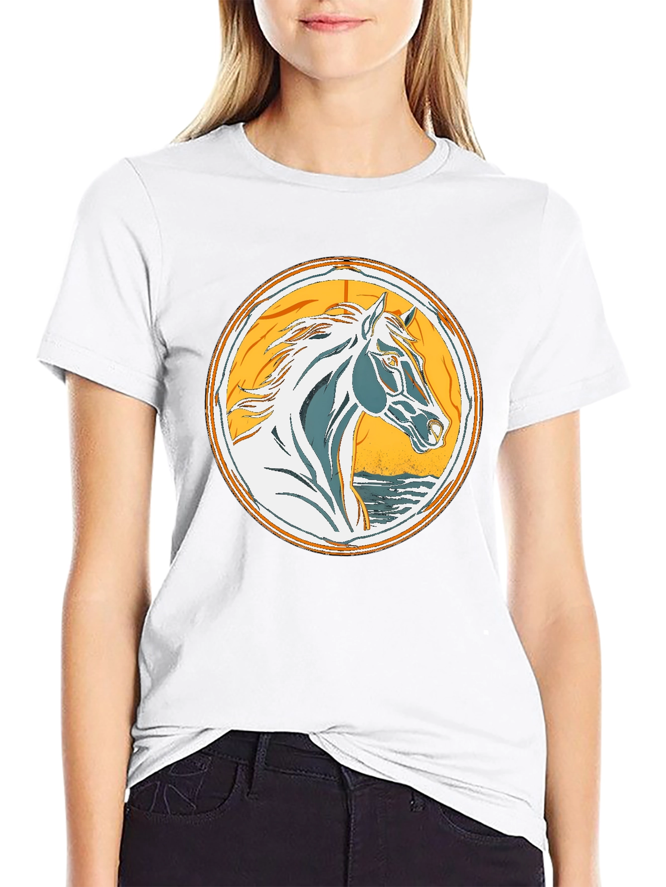 Horse Graphic Tee - Black Cotton T-Shirt
