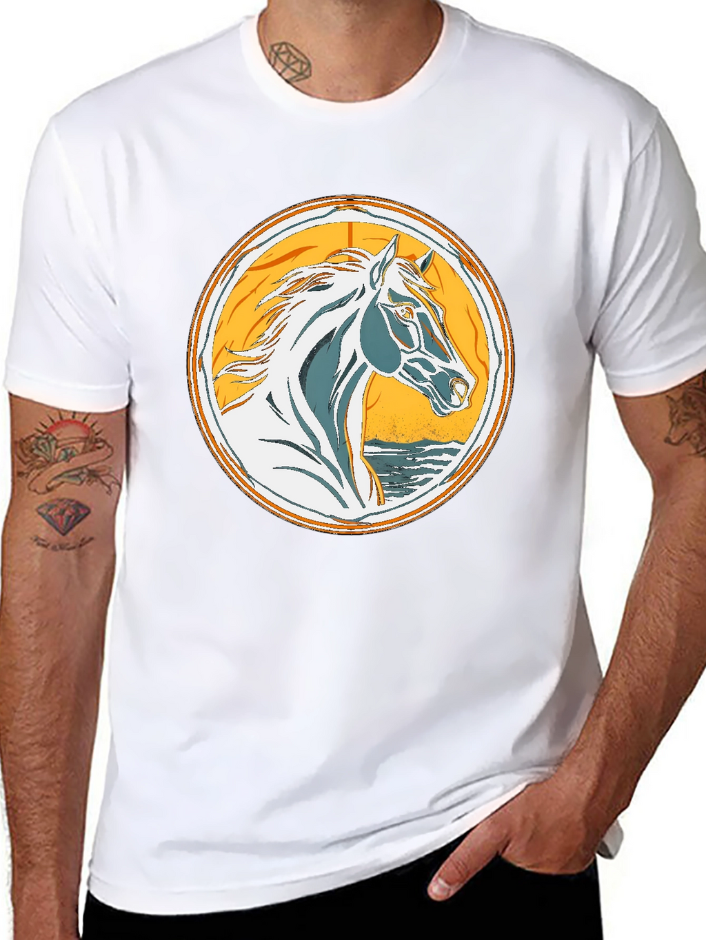 Horse Graphic Tee - Black Cotton T-Shirt
