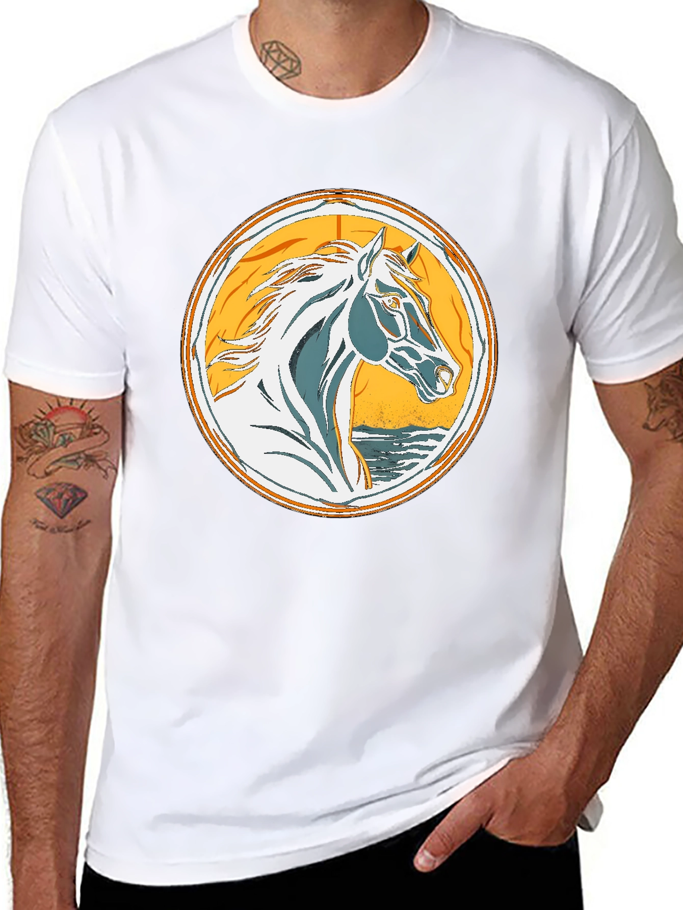 Horse Graphic Tee - Black Cotton T-Shirt