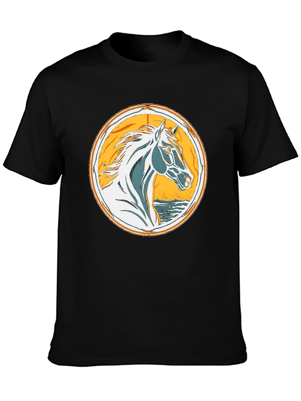 Horse Graphic Tee - Black Cotton T-Shirt