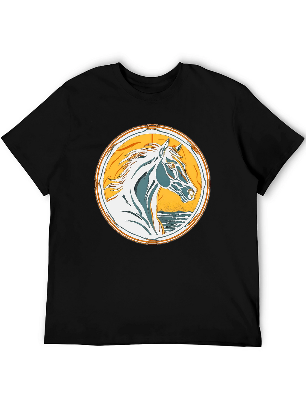 Horse Graphic Tee - Black Cotton T-Shirt