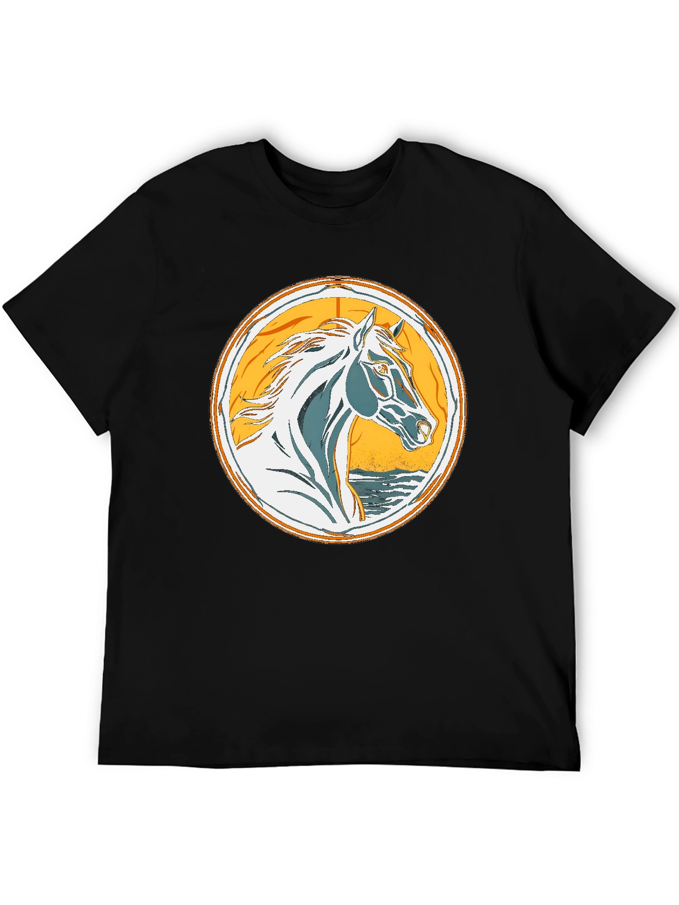Horse Graphic Tee - Black Cotton T-Shirt