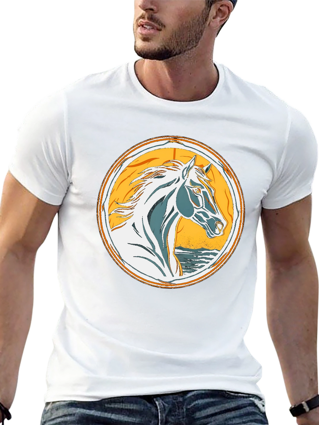Horse Graphic Tee - Black Cotton T-Shirt
