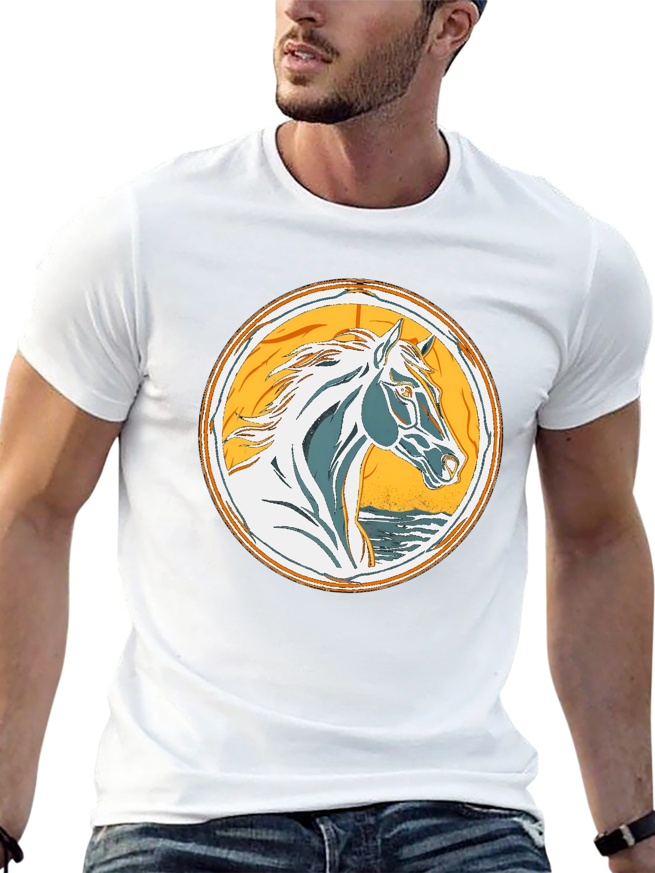 Horse Graphic Tee - Black Cotton T-Shirt