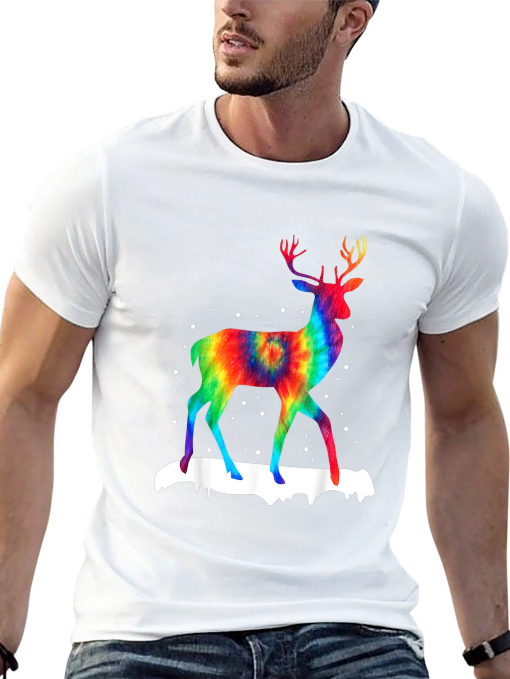 Rainbow Tie-Dye Deer Graphic T-Shirt