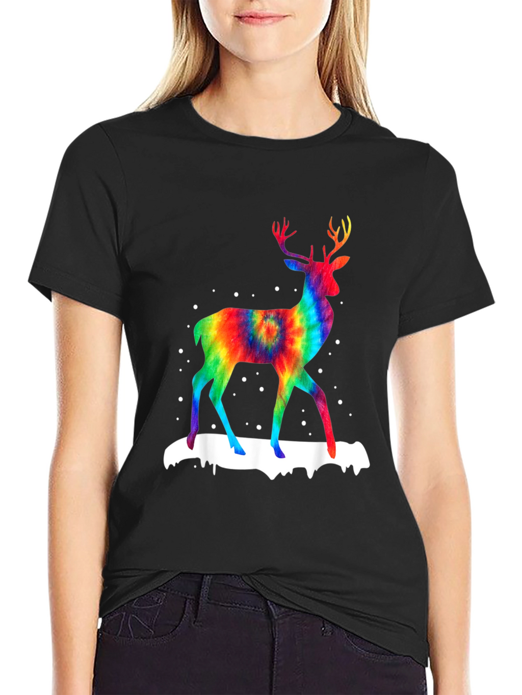 Rainbow Tie-Dye Deer Graphic T-Shirt
