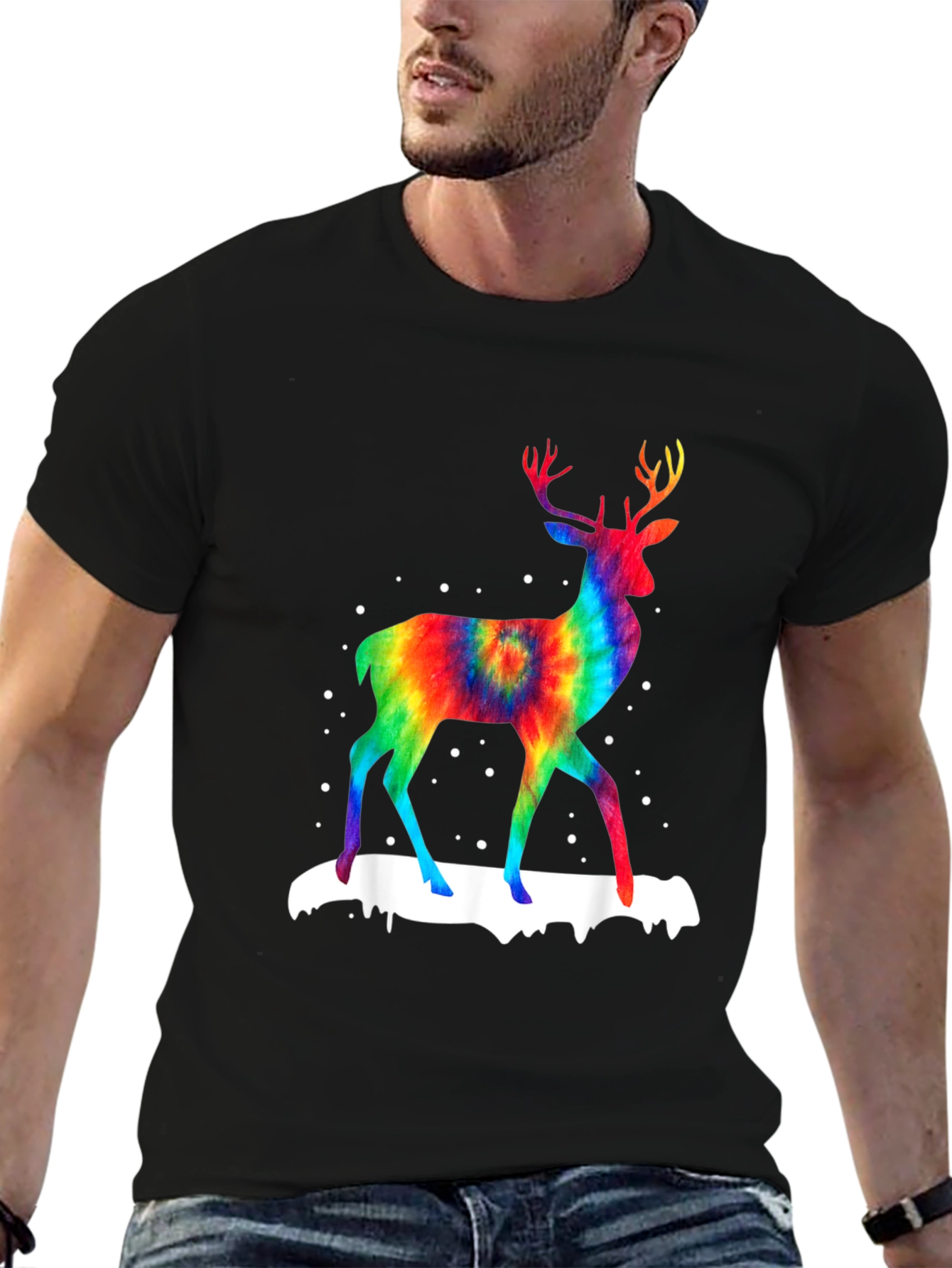Rainbow Tie-Dye Deer Graphic T-Shirt